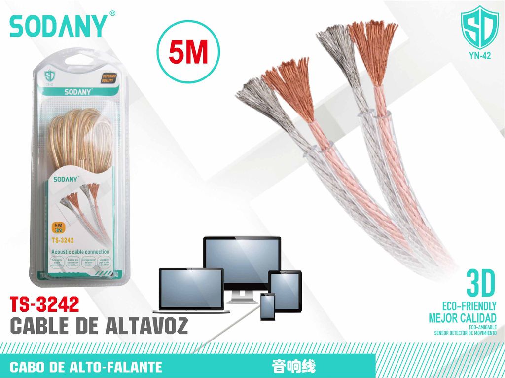 SODANY Cable de Altavoz 5M TS-3242