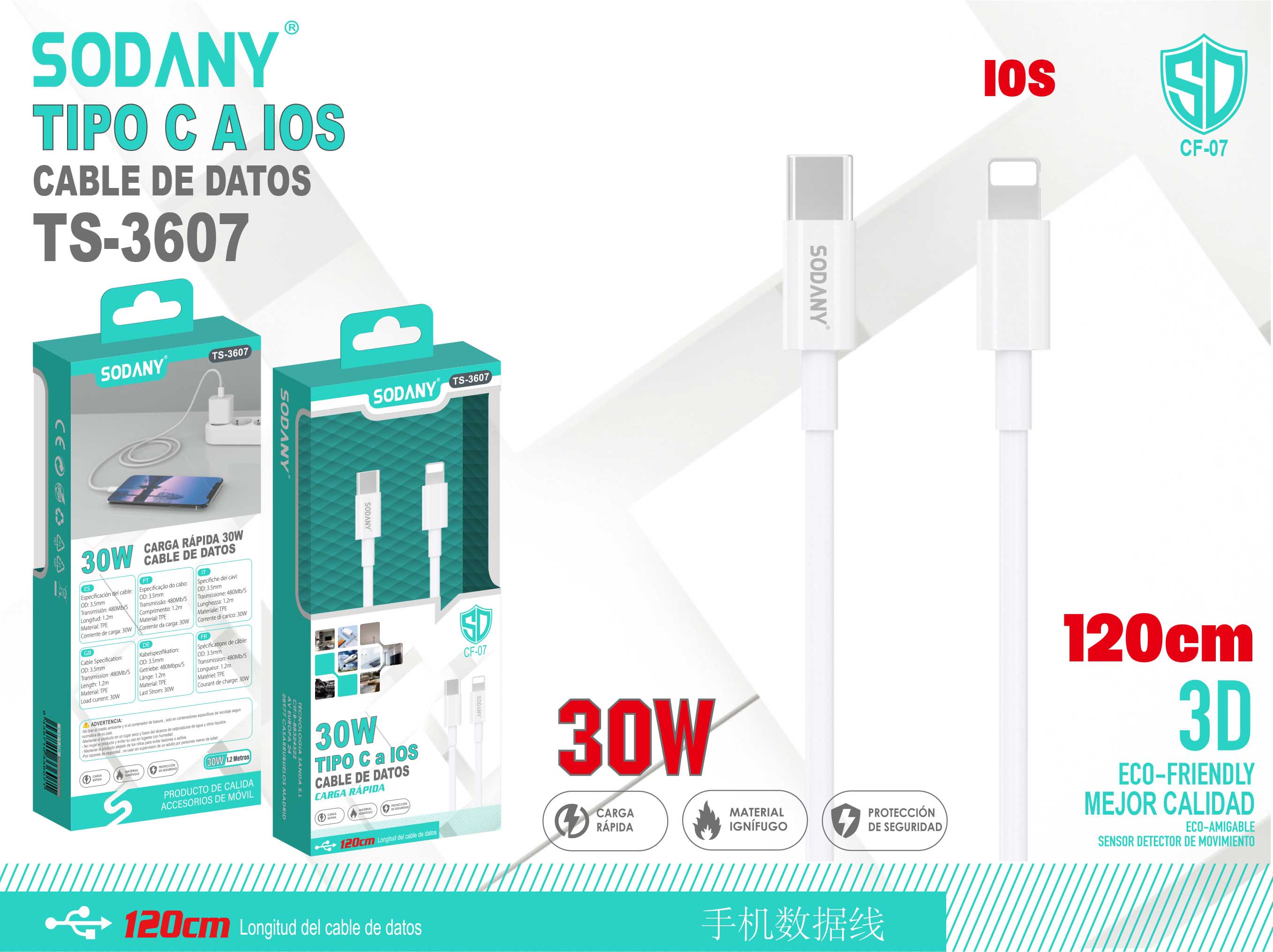 Cable Tipo C a IOS 120cm 30W