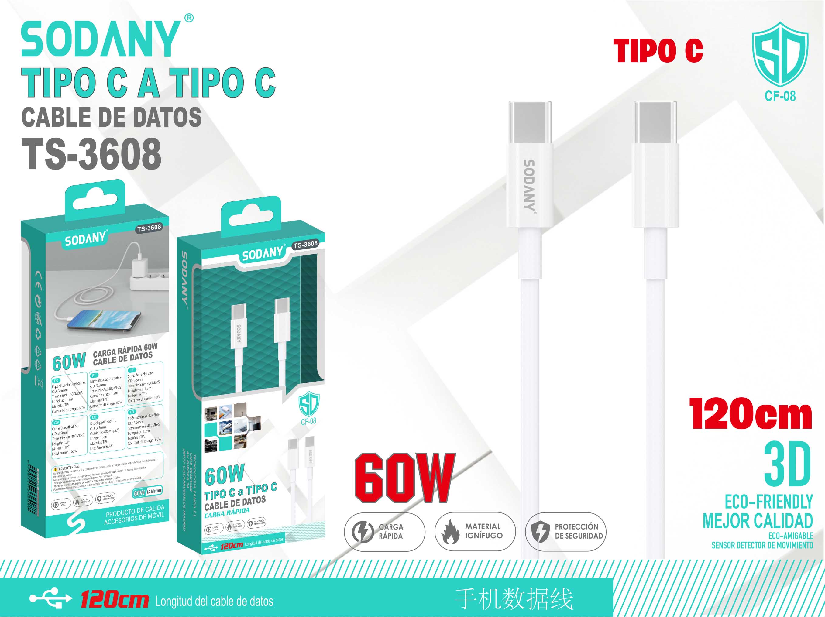 Cable Tipo C a Tipo C 120cm 60W