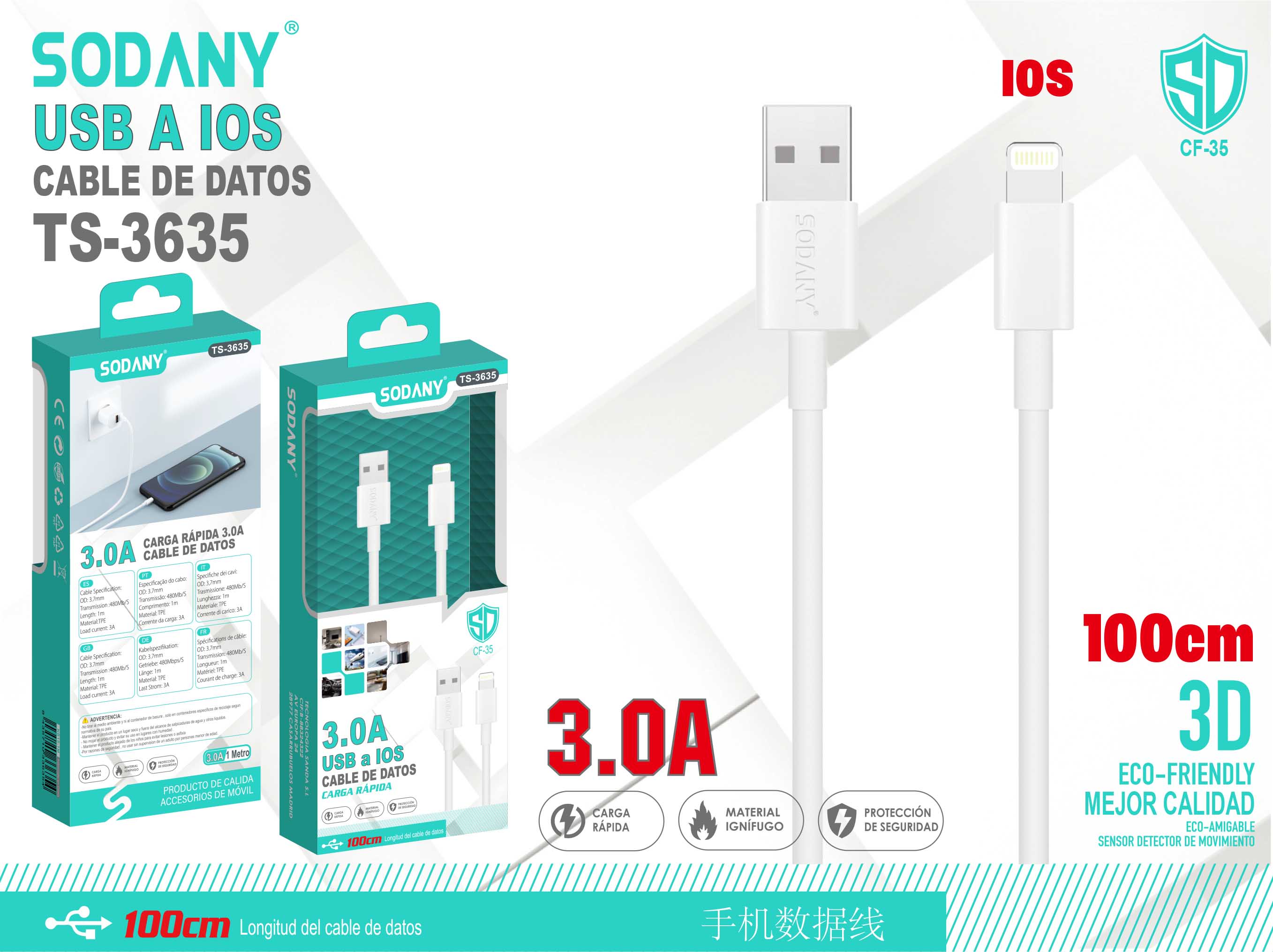 Cable USB a iOS de 100 cm 3.0A