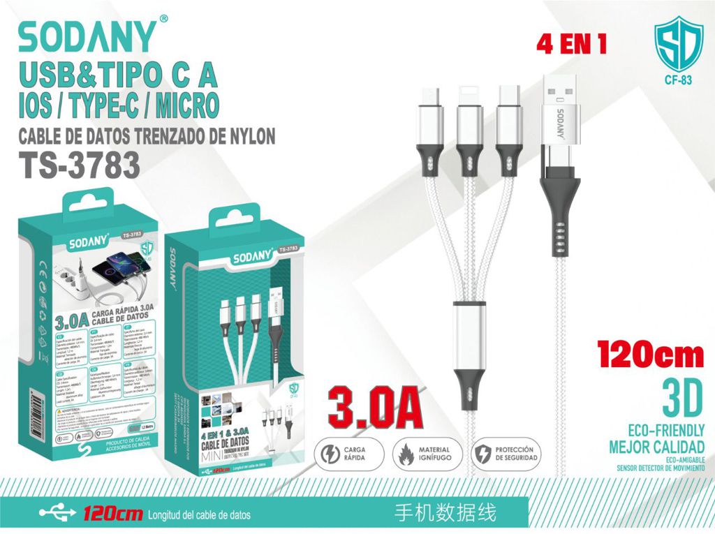 SODANY Cable de Datos Trenzado de Nylon 4 en 1 TS-3783