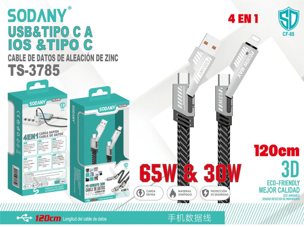 SODANY Cable de Datos de Aleación de Zinc 4 en 1 TS-3785