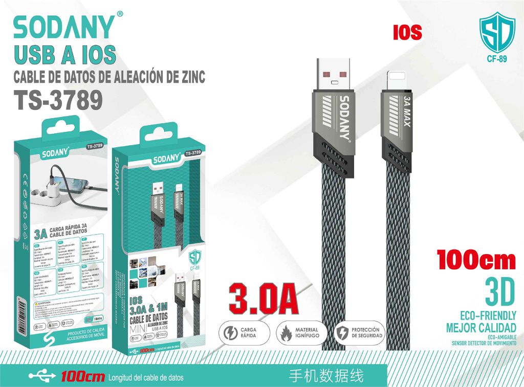 SODANY Cable de Datos USB a iOS TS-3789