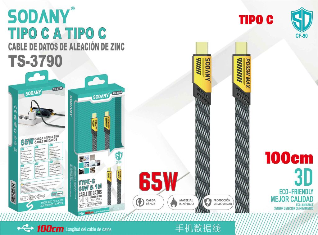 SODANY Cable de Datos Tipo C a Tipo C TS-3790