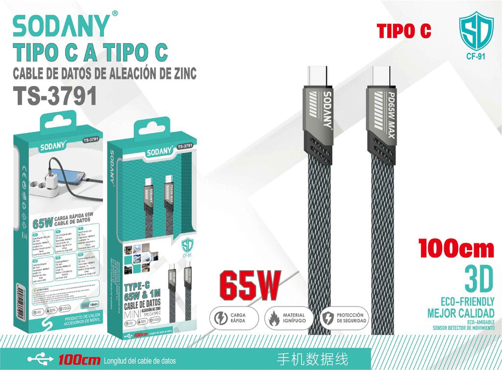 SODANY Cable de Datos Tipo C a Tipo C TS-3791