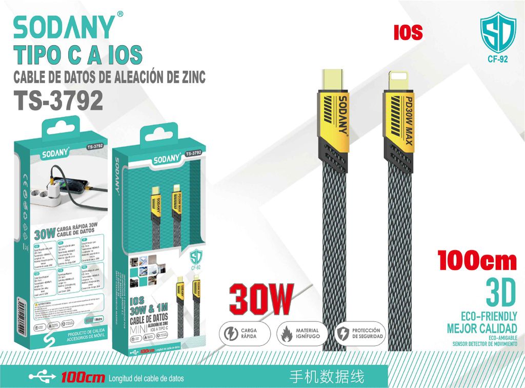 SODANY Cable de Datos Tipo C a iOS TS-3792