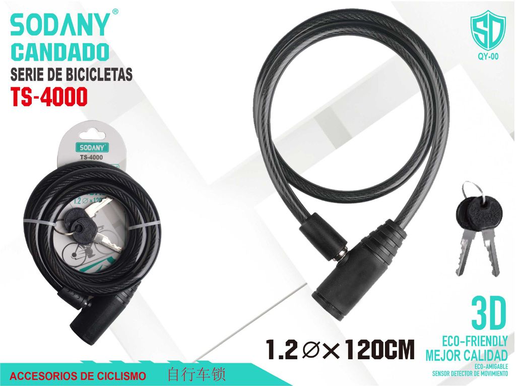 SODANY Candado de Bicicleta TS-4000