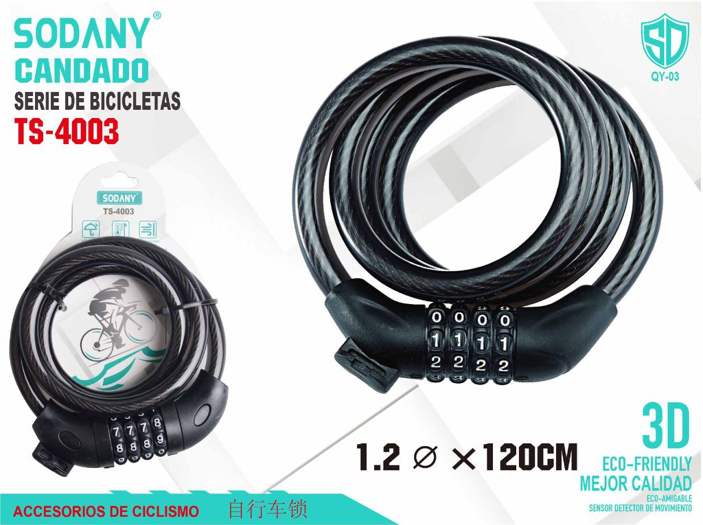 SODANY Candado de Bicicleta TS-4003