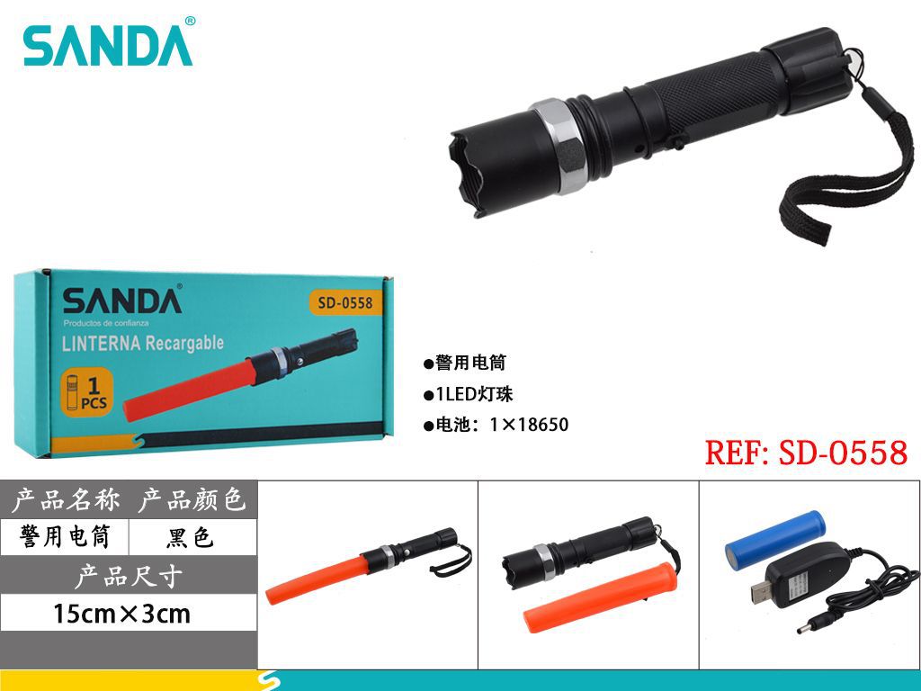 SANDA SD-0558 Linterna Recargable con Bastón de Señalización