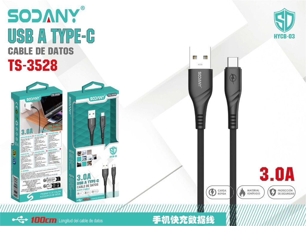 SODANY Cable de Datos USB A a Type-C 3.0A 100cm TS-3528