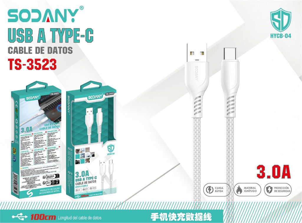 SODANY Cable de Datos USB A a Type-C 3.0A 100cm TS-3523