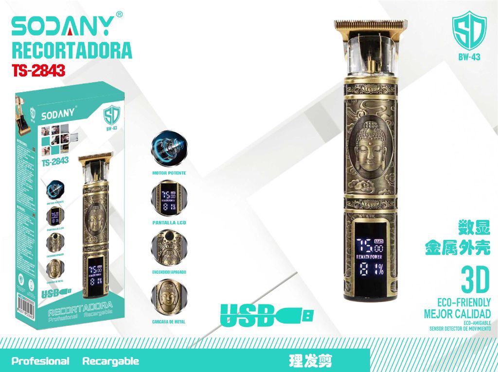 SODANY Recortadora Profesional Recargable con Pantalla LCD TS-2843