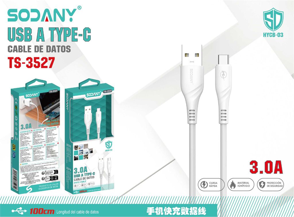 SODANY Cable de Datos USB A a Type-C 3.0A 100cm TS-3527