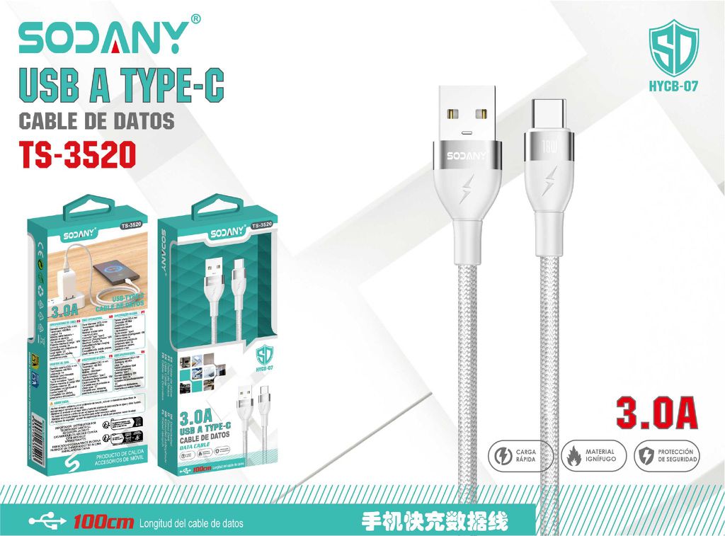SODANY Cable de Datos USB A a Type-C 3.0A 100cm TS-3520