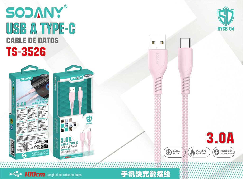 SODANY Cable de Datos USB A a Type-C 3.0A 100cm TS-3526
