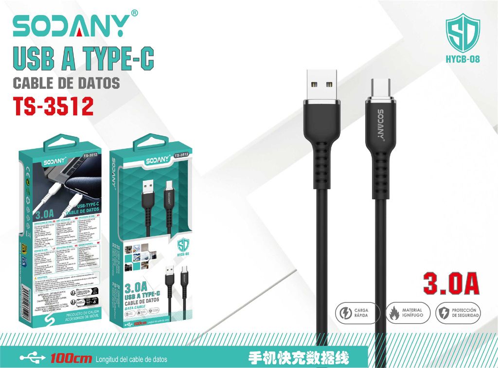 SODANY Cable de Datos USB A a Type-C 3.0A 100cm TS-3512