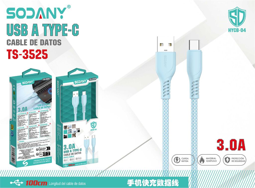 SODANY Cable de Datos USB A a Type-C 3.0A 100cm TS-3525