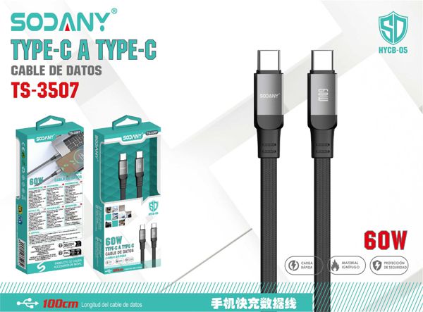 SODANY Cable de Datos Type-C a Type-C 60W 100cm TS-3507
