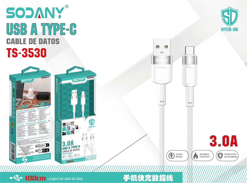 SODANY Cable de Datos USB A a Type-C 3.0A 100cm TS-3530
